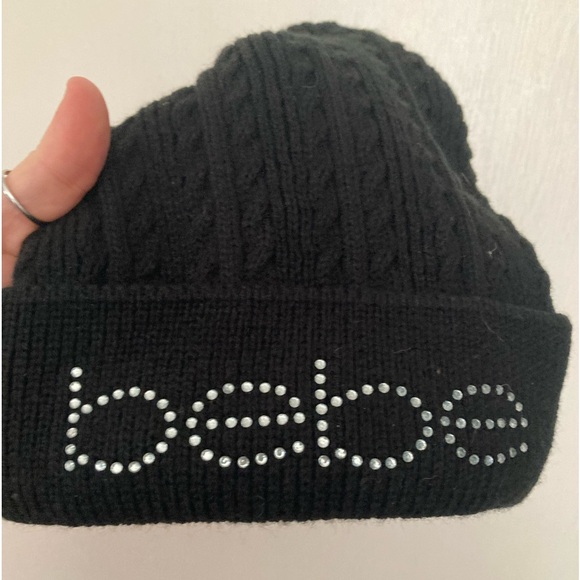 Nice 🩷 New With Tags!! Bebe Beanie Hat! Black! Rhinestones Bling - Picture 3 of 8